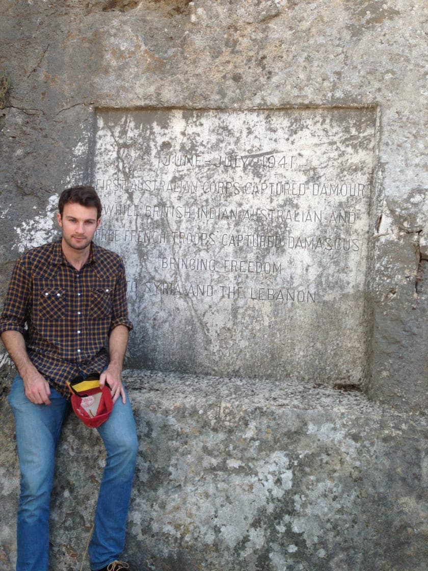 Richard James at the Dog River inscription, Lebanon